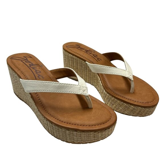 Zodiac Sandal Womens 9.5 White Thong Platform Wedge Espadrille Boho Hippie Beach - Picture 1 of 9